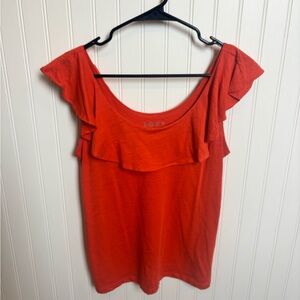 LOFT Dark Orange Ruffle Shoulder Tank